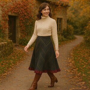 Field Manor Skirt Size 12 Wool Chevron Plaid Ruffle Hem Academia Cottagecore